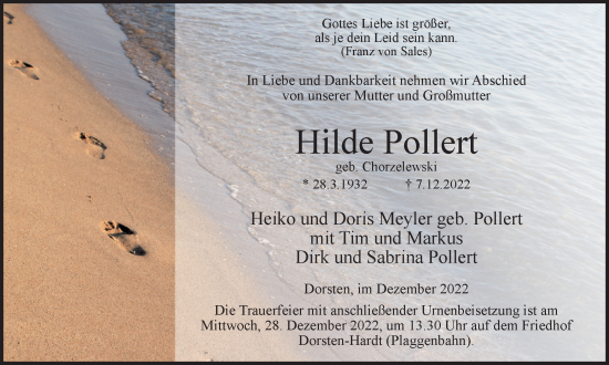 Traueranzeige von Hilde Pollert von Ruhr Nachrichten und Dorstener Zeitung
