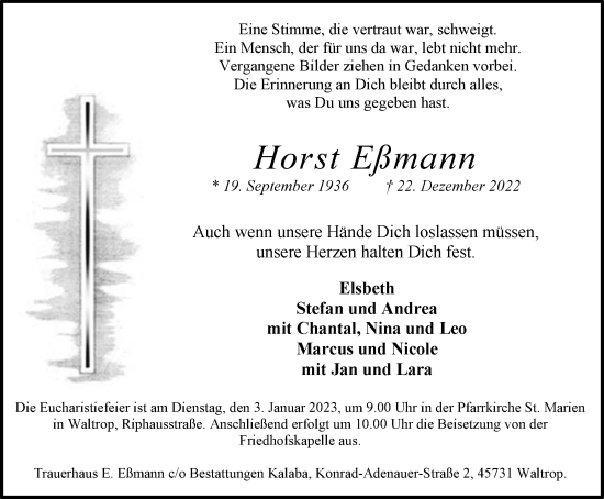 Traueranzeige von Horst Eßmann von Medienhaus Bauer