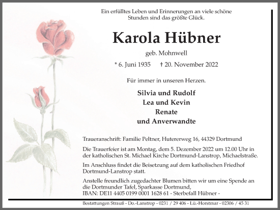 Traueranzeige von Karola Hübner 