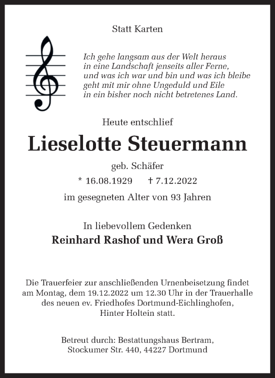 Traueranzeige von Lieselotte Steuermann 