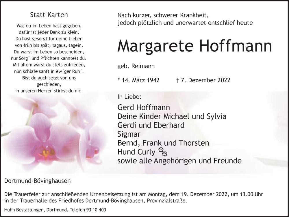  Traueranzeige für Margarete Hoffmann vom 14.12.2022 aus 