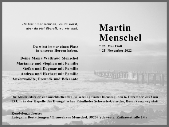 Traueranzeige von Martin Menschel von Ruhr Nachrichten