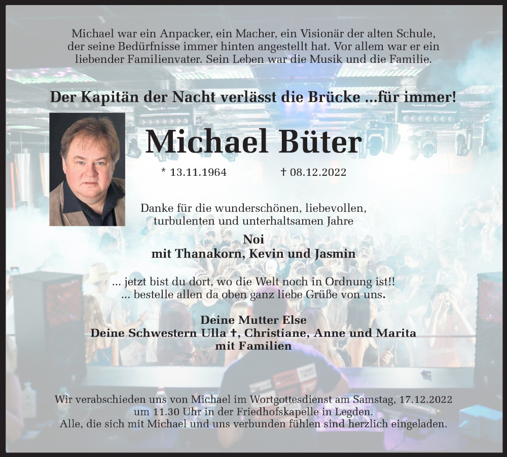  Traueranzeige für Michael Büter vom 14.12.2022 aus Münstersche Zeitung und Münsterland Zeitung