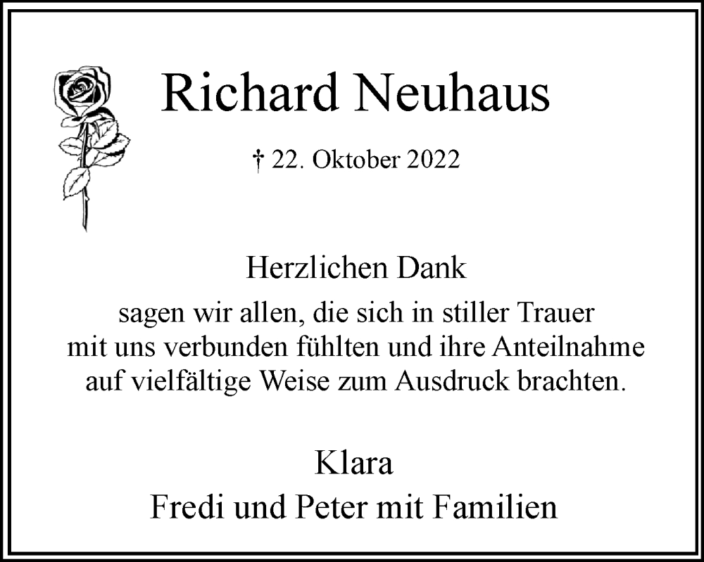  Traueranzeige für Richard Neuhaus vom 03.12.2022 aus Hellweger Anzeiger