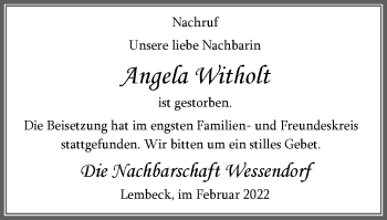 Traueranzeige von Angela Witholt von Ruhr Nachrichten und Dorstener Zeitung