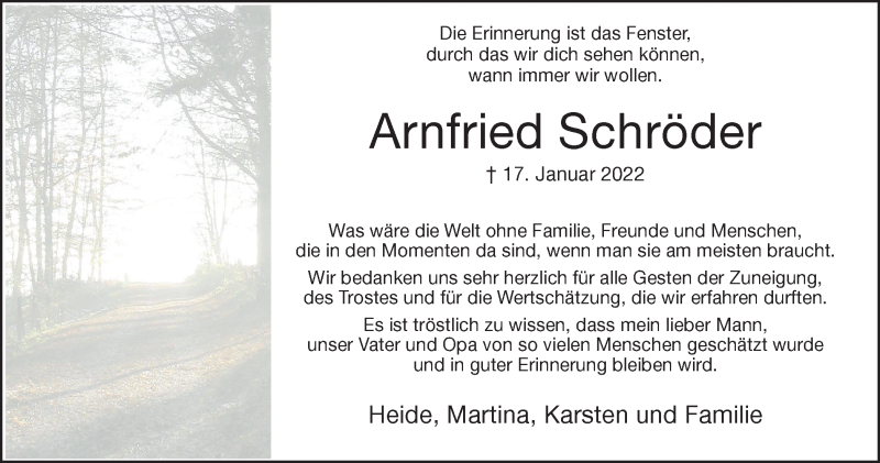  Traueranzeige für Arnfried Schröder vom 11.02.2022 aus Hellweger Anzeiger