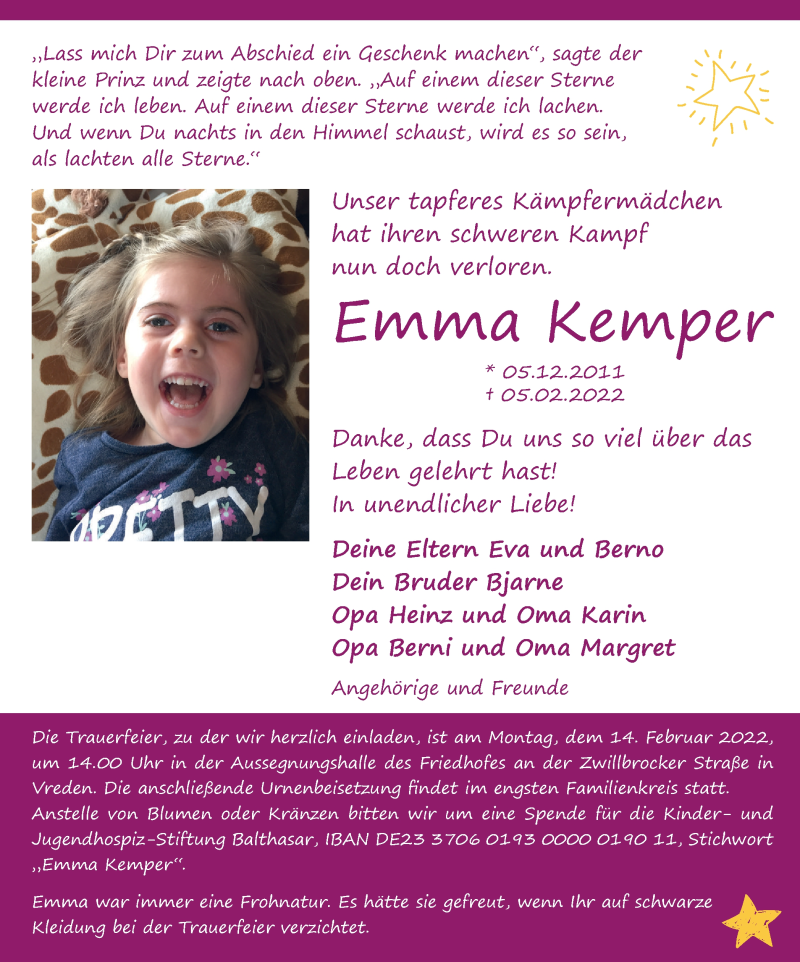  Traueranzeige für Emma Kemper vom 09.02.2022 aus Münstersche Zeitung und Münsterland Zeitung