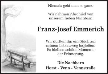 Traueranzeige von Franz-Josef Emmerich von Münstersche Zeitung und Münsterland Zeitung