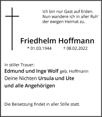 Traueranzeige von Friedhelm Hoffmann von Hellweger Anzeiger