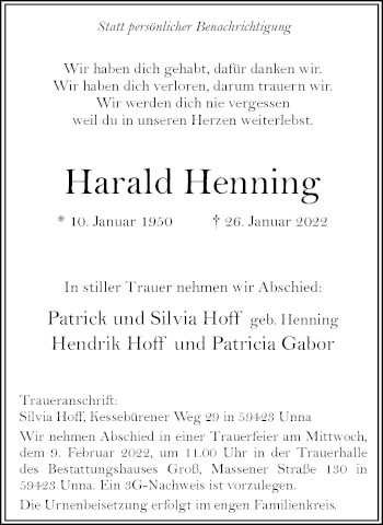 Traueranzeige von Harald Henning