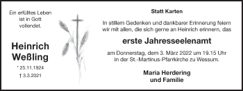 Traueranzeige von Heinrich Weßling von Münstersche Zeitung und Münsterland Zeitung