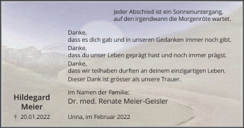 Traueranzeige von Hildegard Meier von Hellweger Anzeiger