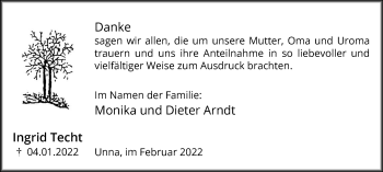 Traueranzeige von Ingrid Techt von Hellweger Anzeiger