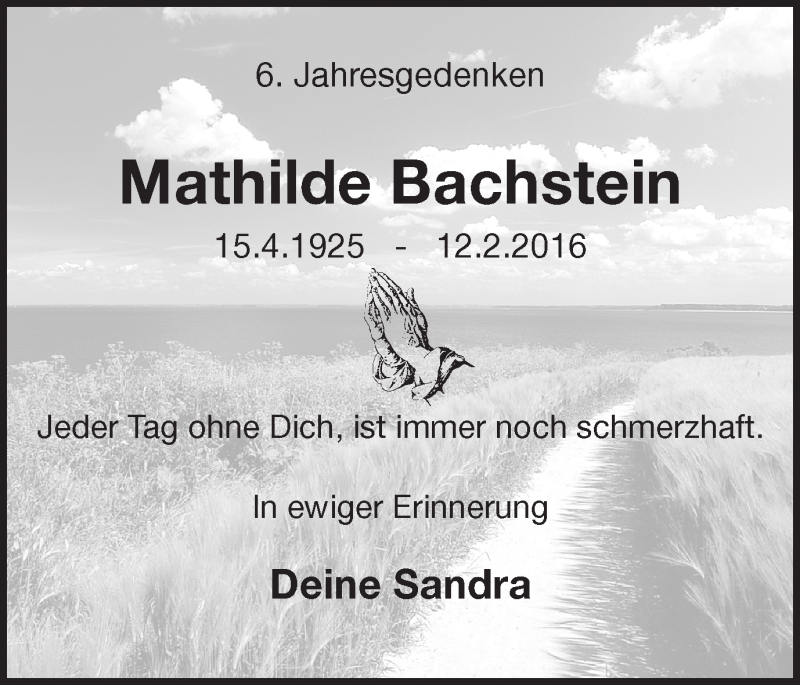 Traueranzeige für Mathilde Bachstein vom 12.02.2022 aus 