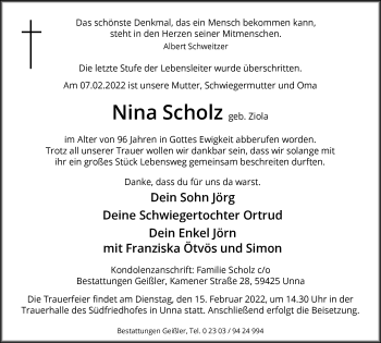 Traueranzeige von Nina Scholz von Hellweger Anzeiger