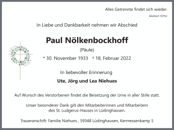 Traueranzeige von Paul Nölkenbockhoff von Ruhr Nachrichten