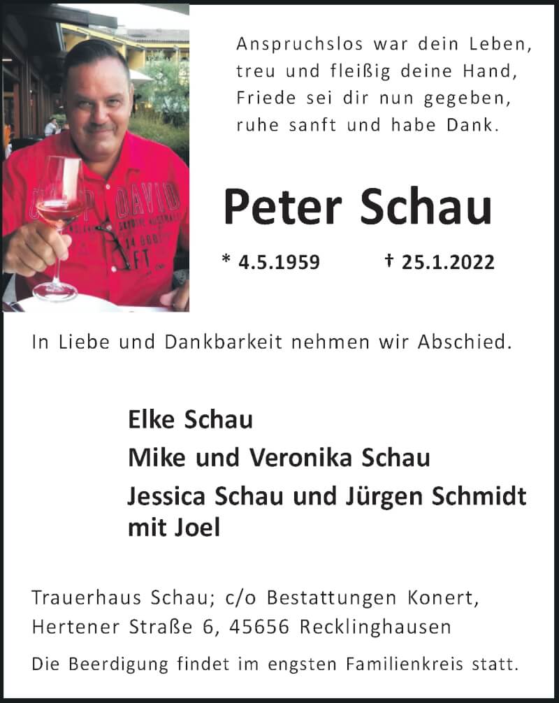  Traueranzeige für Peter Schau vom 05.02.2022 aus 