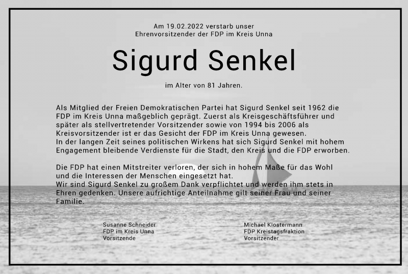  Traueranzeige für Sigurd Senkel vom 26.02.2022 aus Hellweger Anzeiger