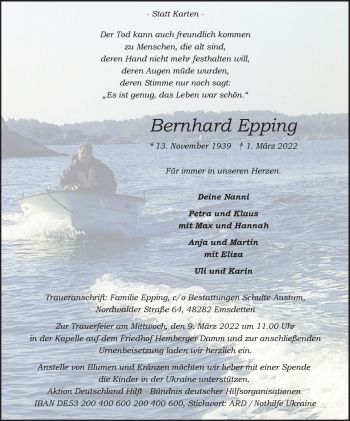 Traueranzeige von Bernhard Epping von Münstersche Zeitung und Münsterland Zeitung