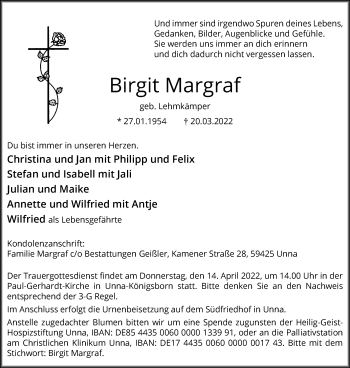 Traueranzeige von Birgit Margraf von Hellweger Anzeiger