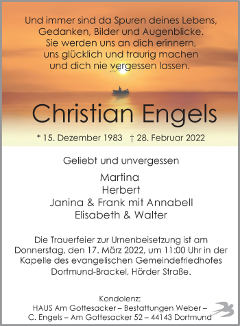 Traueranzeige von Christian Engels 