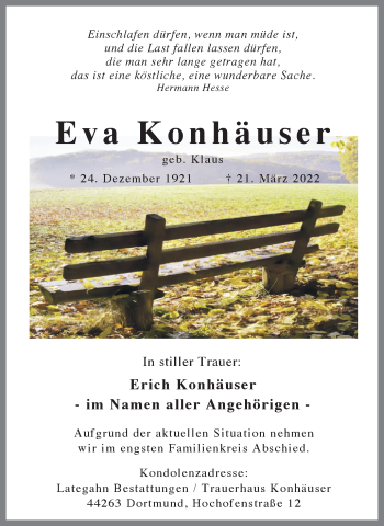 Traueranzeige von Eva Konhäuser 