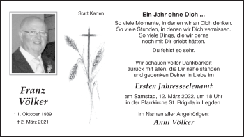 Traueranzeige von Franz Völker von Münstersche Zeitung und Münsterland Zeitung