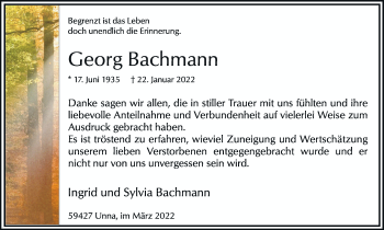 Traueranzeige von Georg Bachmann