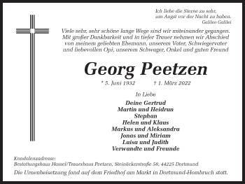 Traueranzeige von Georg Peetzen 