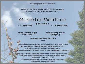 Traueranzeige von Gisela Walter 