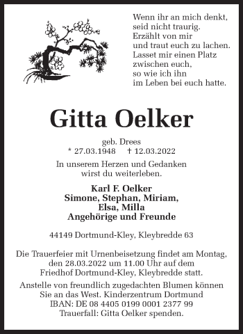 Traueranzeige von Gitta Oelker 