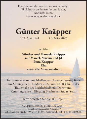 Traueranzeige von Günter Knäpper von Ruhr Nachrichten