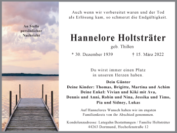 Traueranzeige von Hannolore Holtsträter 