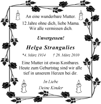 Traueranzeige von Helga Strangulies von Medienhaus Bauer