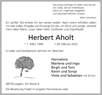 Traueranzeige von Herbert Aholt von Münstersche Zeitung und Münsterland Zeitung