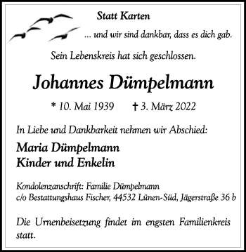 Traueranzeige von Johannes Dümpelmann 