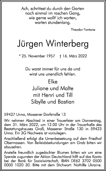 Traueranzeige von Jürgen Winterberg