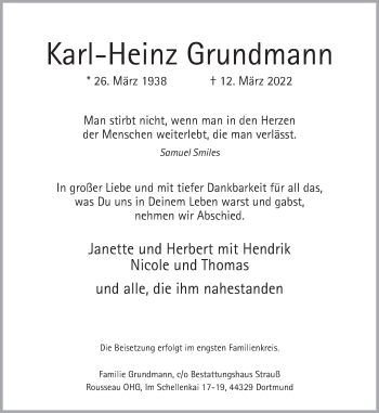 Traueranzeige von Karl Heinz Grundmann 