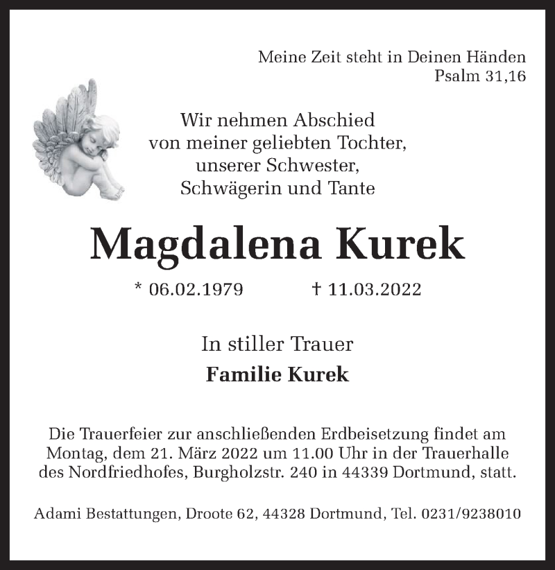 Traueranzeigen Von Magdalena Kurek Sich Erinnernde 9823