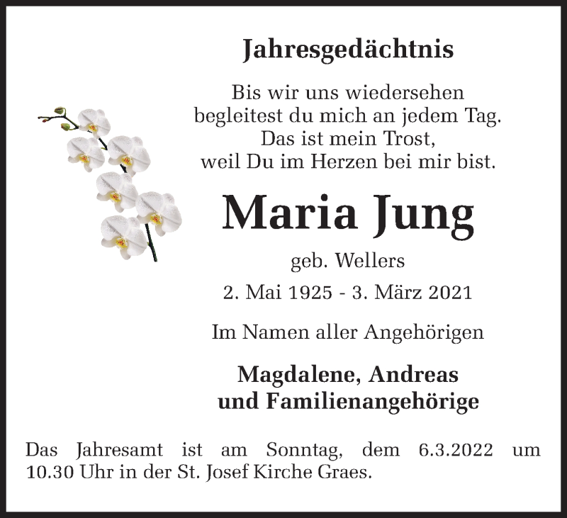  Traueranzeige für Maria Jung vom 02.03.2022 aus Münstersche Zeitung und Münsterland Zeitung