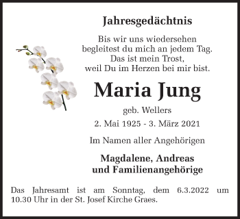 Traueranzeige von Maria Jung von Münstersche Zeitung und Münsterland Zeitung