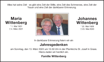 Traueranzeige von Maria und Johannes Wittenberg von Münstersche Zeitung und Münsterland Zeitung