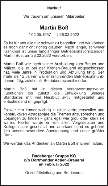 Traueranzeige von Martin Boß 