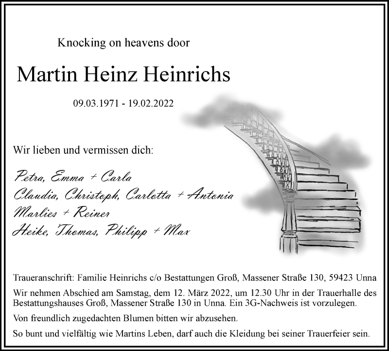  Traueranzeige für Martin Heinz Heinrichs vom 05.03.2022 aus Hellweger Anzeiger