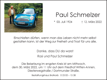 Traueranzeige von Paul Schmelzer 