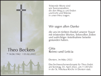 Traueranzeige von Theo Beckers von Ruhr Nachrichten und Dorstener Zeitung