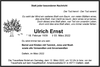 Traueranzeige von Ulrich Ernst von Medienhaus Bauer