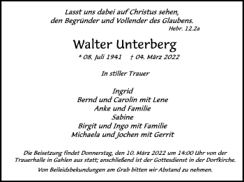 Traueranzeige von Walter Unterberg von Ruhr Nachrichten und Dorstener Zeitung