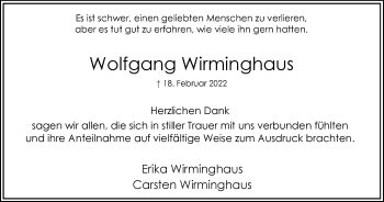 Traueranzeige von Wolfgang Wirminghaus