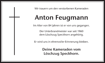 Traueranzeige von Anton Feugmann von Medienhaus Bauer
